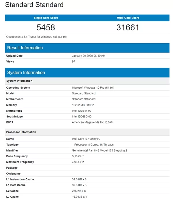 十代酷睿i9-10980HK登场:16MB三级缓存