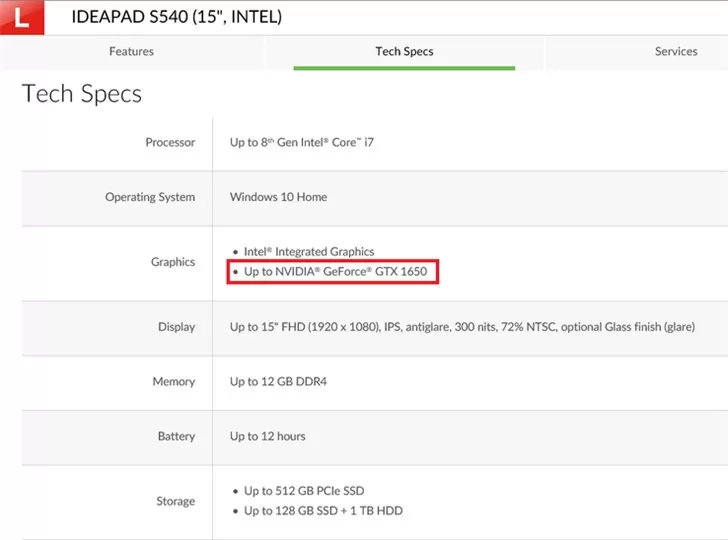 联想旗下IdeaPad S540-15IWL将用上GTX 1650显卡