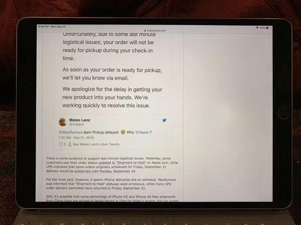 外媒:去年推出的iPad Pro的屏幕出现亮点