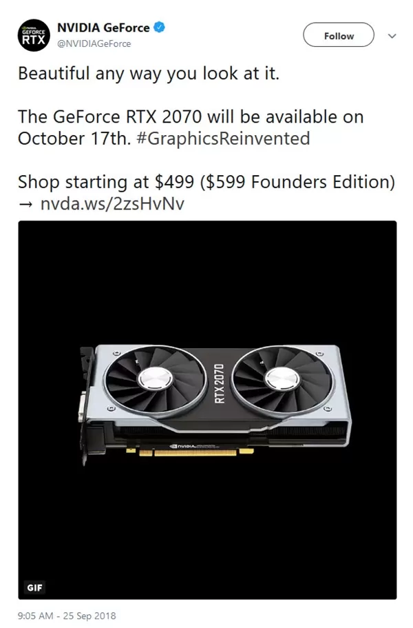 NVIDIA:RTX 2070显卡下月正式上市