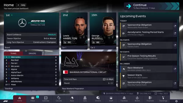 模拟游戏《F1车队经理2022》已在Steam发售