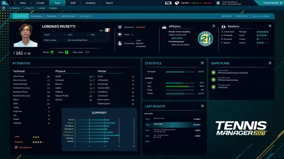 网球经理人模拟游戏《网球经理2021》Steam抢先体验 限时折扣价153元