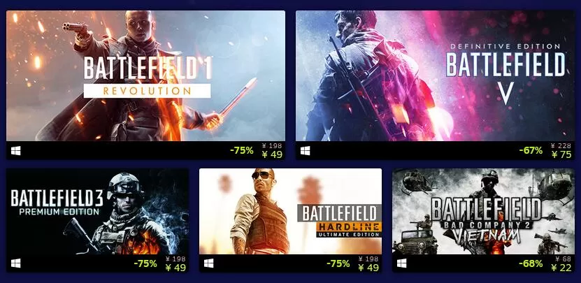 Steam开启《战地》系列特卖活动 最低22元起