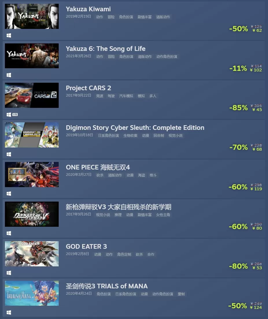 Steam日本黄金周特卖正式开启 众多佳作最低8折起