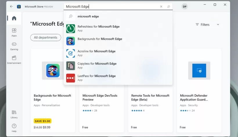 Edge 浏览器上架 Windows 11 应用商店 搜索Microsoft Edge Browser