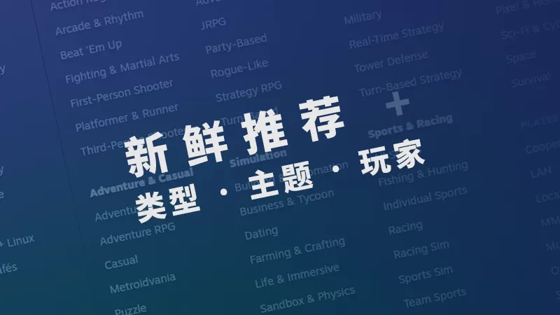 Steam推出全新导航浏览方式 包括新鲜推荐、类别、主题等