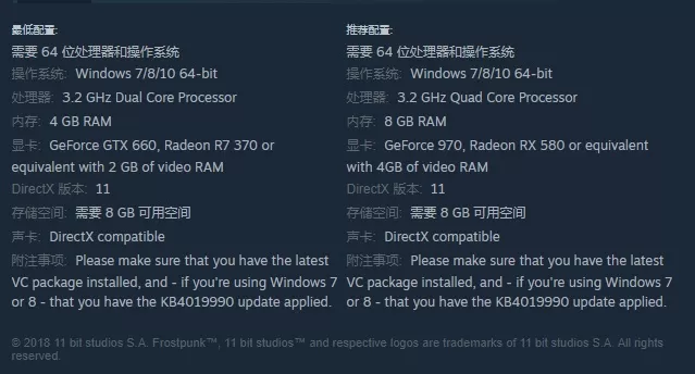 冰汽时代配置要求是什么?冰汽时代配置要求介绍