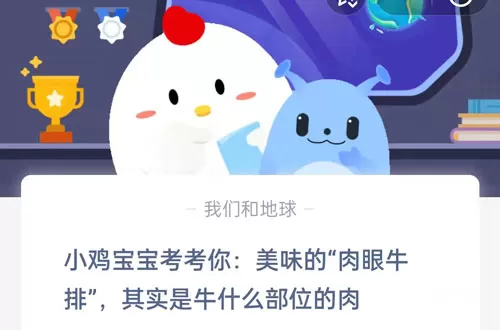 小鸡宝宝考考你,美味的肉眼牛排其实是牛什么部位的肉?支付宝蚂蚁庄园7月5日答案