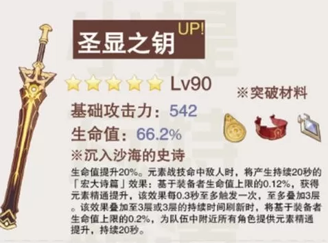 原神圣显之钥属性怎么样?原神圣显之钥属性介绍