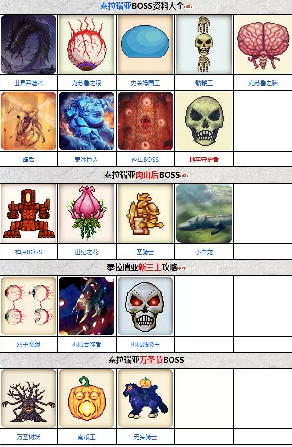泰拉瑞亚boss大全 泰拉瑞亚boss图鉴​