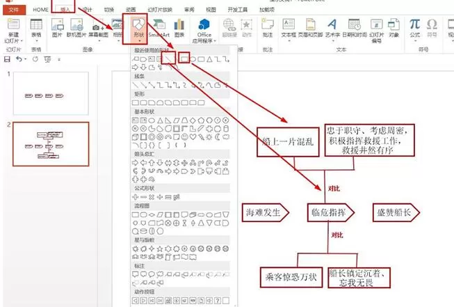 PPT制作诺曼底号遇难记的思维导图的详细步骤