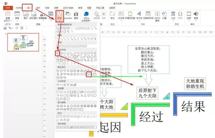 PPT制作羿射九日课文思维导图的操作方法