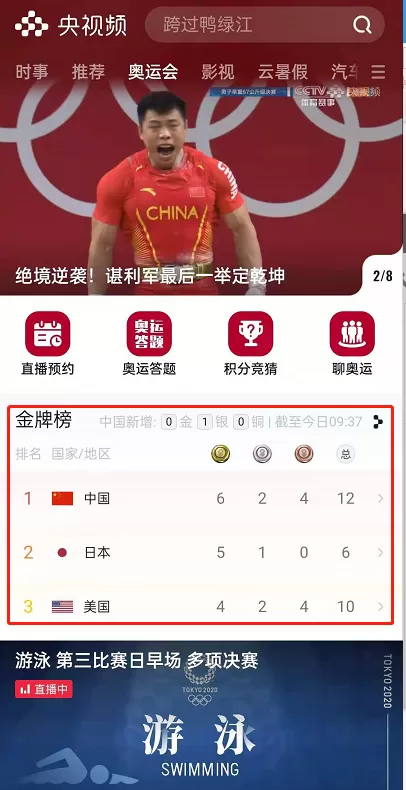 怎样进入央视频观看东京奥运会?央视频查看东京奥运会金牌榜步骤