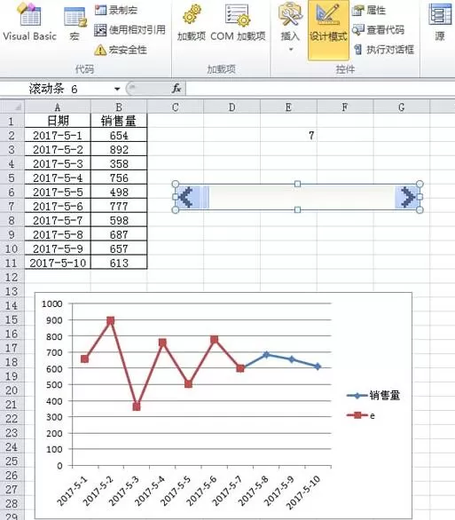 Excel制作随滚动条变化的动态图表的步骤方法