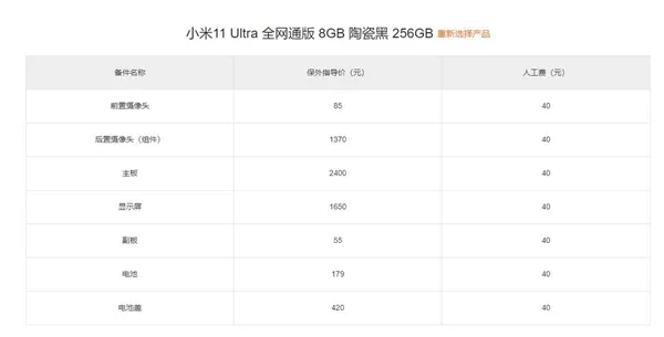 小米11ultra维修价格都是多少呢?小米11ultra维修价格表分享