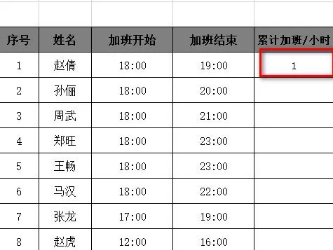 Excel表格快速计算公司员工的累积加班工时的方法教程