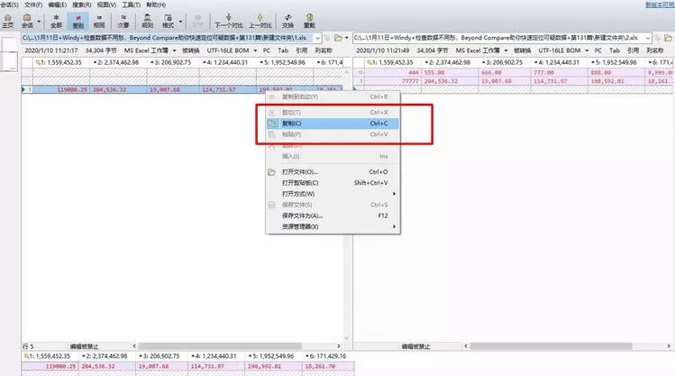 Beyond Compare快速定位可疑数据的简单方法