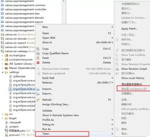 eclipse提交项目时忽略某些不必要文件的基本操作