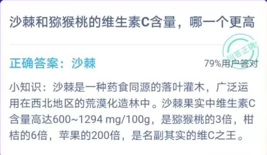 沙棘和猕猴桃哪个维c多?蚂蚁庄园1月22日答案