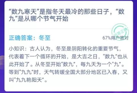 数九寒天是指冬天最冷的哪些日子,数九是从哪个节气开始?蚂蚁庄园12月21日答案