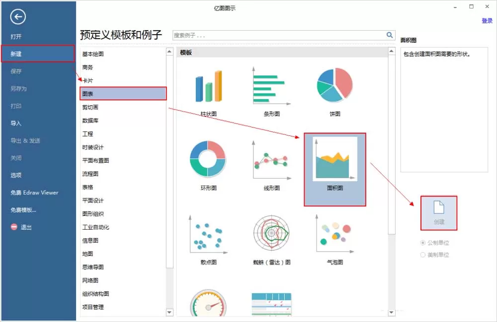 亿图流程图制作软件设计商务面积图表的详细步骤