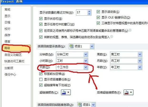 Project将工作日改成days的操作步骤