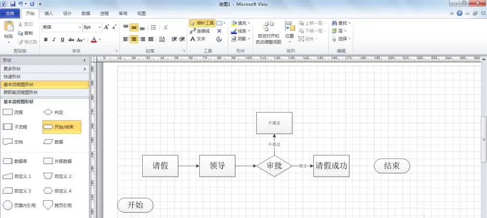 Microsoft Office Visio绘制请假流程图的使用方法
