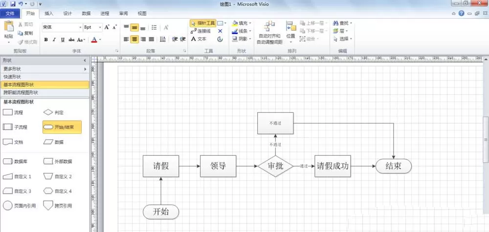 Microsoft Office Visio绘制请假流程图的使用方法