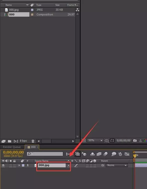 Adobe After Effects合成窗口导入一张图片的操作教程