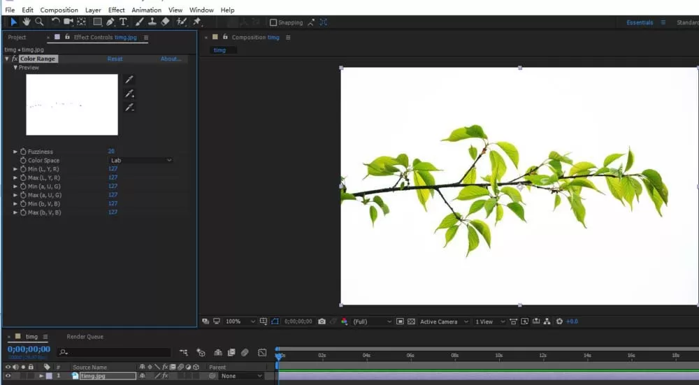 ae迅速抠出图片中树枝图形的具体操作步骤