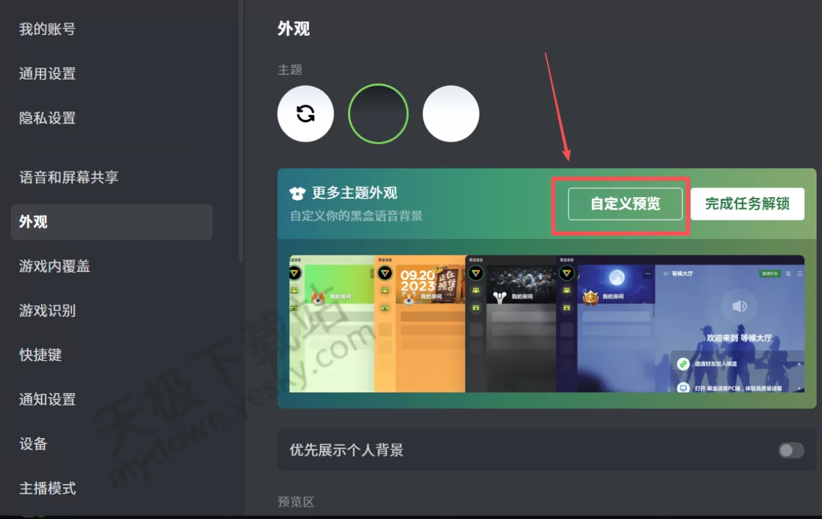 黑盒语音电脑版夜间模式开启教程_黑盒语音如何自定义外观主题