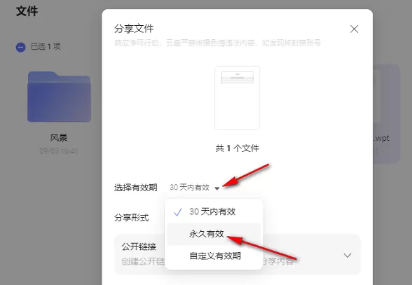 阿里云盘分享文件有效期怎么设置成永久_文件链接形式怎么选择