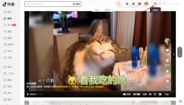 抖音电脑版如何设置青少年模式_抖音怎样调为小窗模式