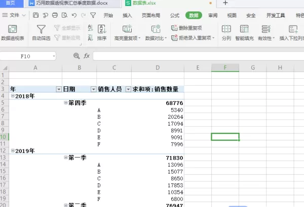 用数据透视表来汇总季度数据，WPS技巧学起来