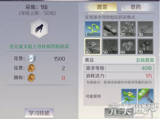 《完美世界》手游生活技能学习推荐