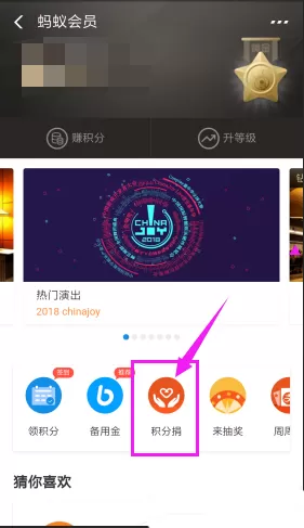 在支付宝里将蚂蚁积分捐出去的具体操作