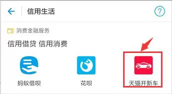 支付宝APP申请天猫开新车的操作过程