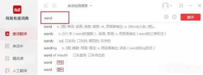 使用有道词典翻译“词”的简单操作