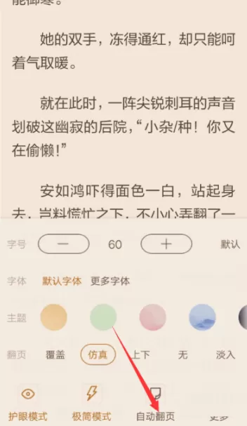 看小说中开启自动翻页的操作流程