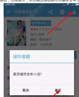 淘小说中将小说缓存的操作步骤