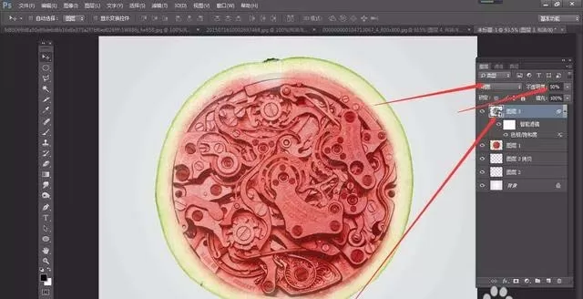 ps将西瓜和机械图合成到一起的具体操作方法
