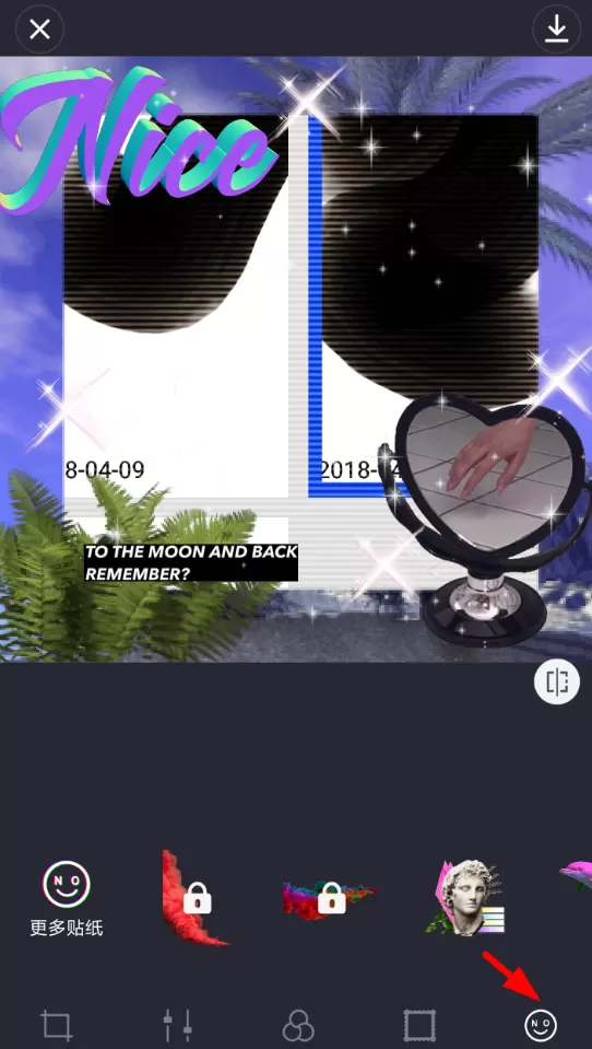 在蒸汽波相机里使用贴纸的简单操作