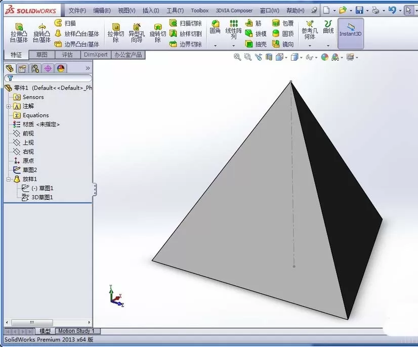 SolidWorks绘制正四面体模型的操作过程