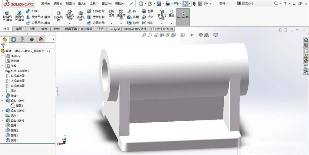 SolidWorks绘制轴承座零件模型的具体操作