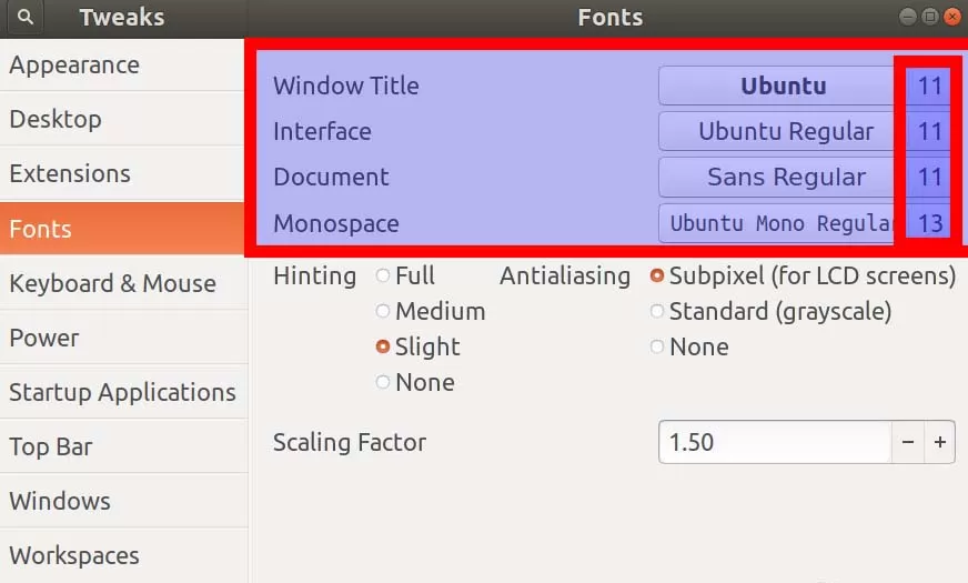 Ubuntu17.10修改系统字体大小的操作步骤