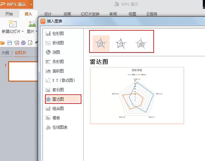 在ppt文件里制作雷达图表的操作步骤
