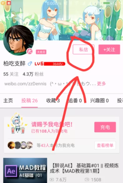 使用哔哩哔哩发私信的简单教程