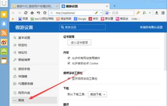 傲游浏览器中进行更改默认下载工具的操作过程