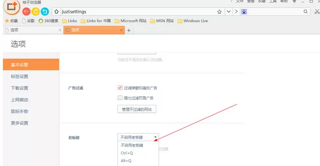 在桔子浏览器电脑版中实行设置老板键的详细步骤