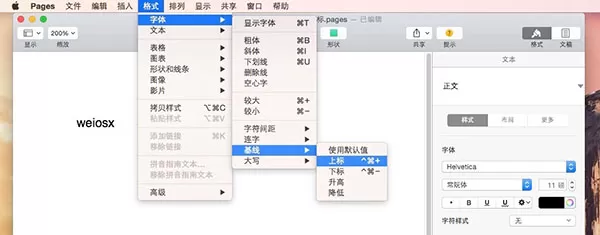 Pages输入上标下标的具体方法介绍